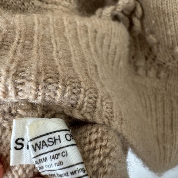 Alan Blizerian Tan 100% Cashmere Open Textured‎ Seashell Neck Sweater - Picture 11 of 16